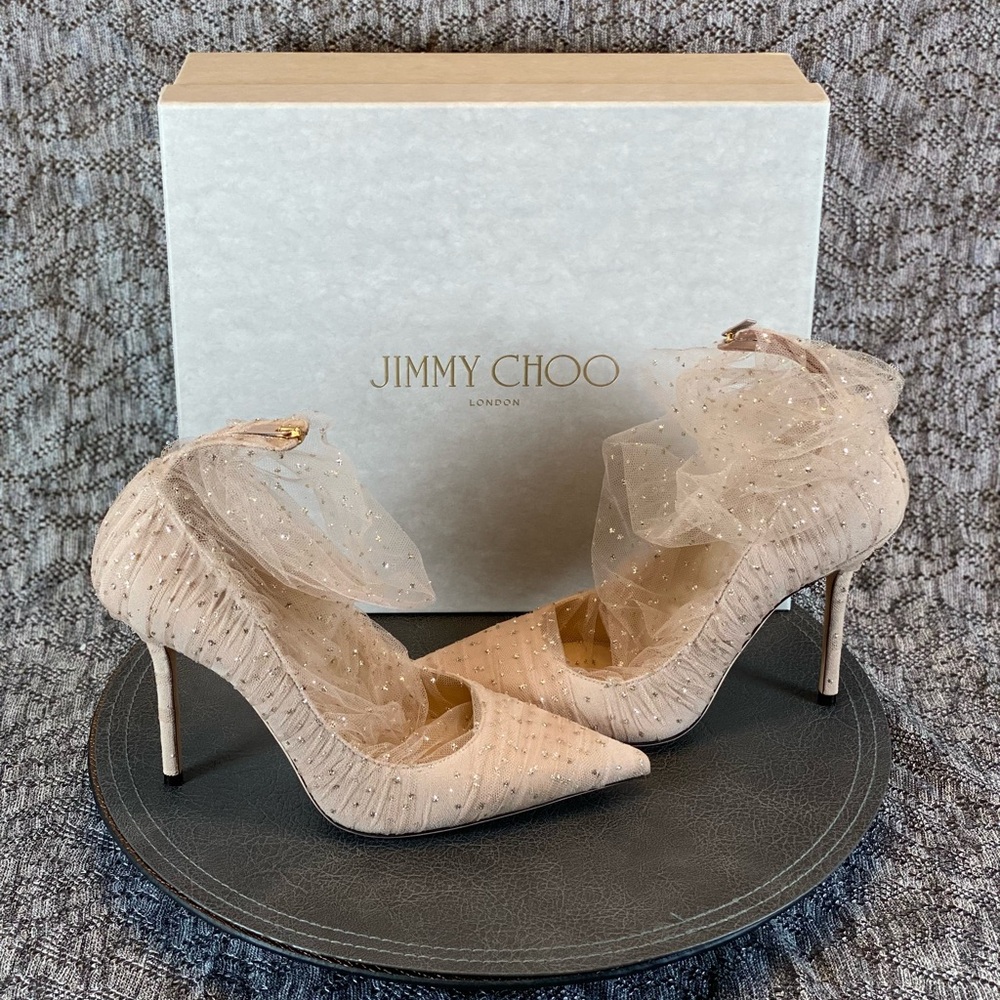Jimmy Choo Lavish 100 Heels New 37 glitter tulle - Picture 3 of 14